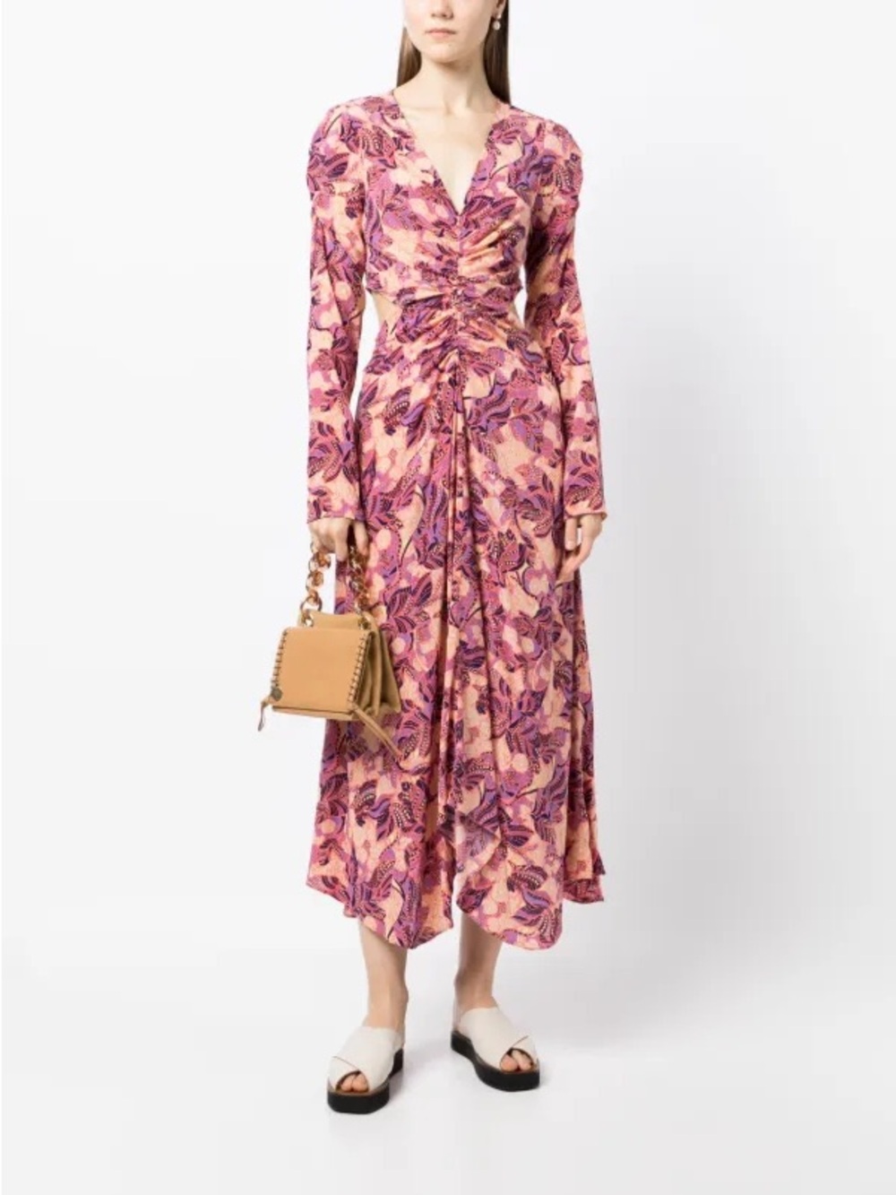 ALC Mona Floral Print Flared Dress in Pink Multi - 00